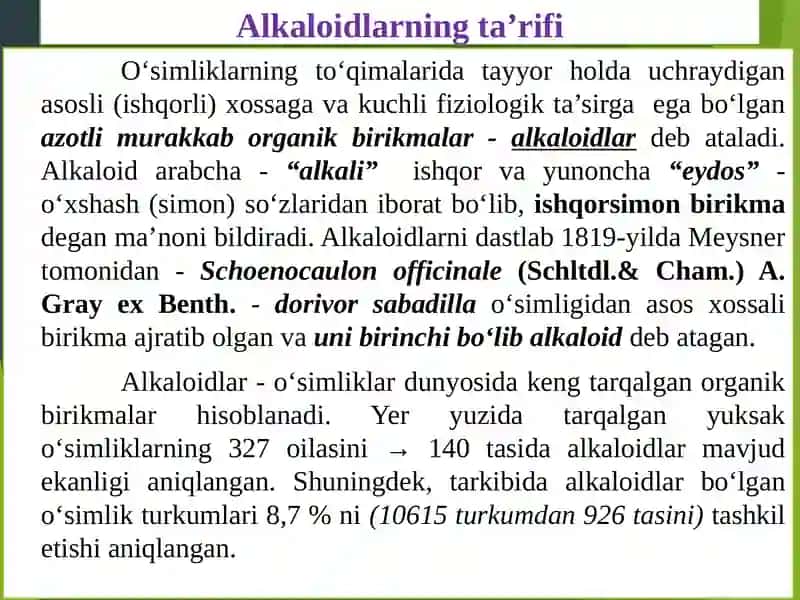 Alkaloidlarning ta'rifi 2