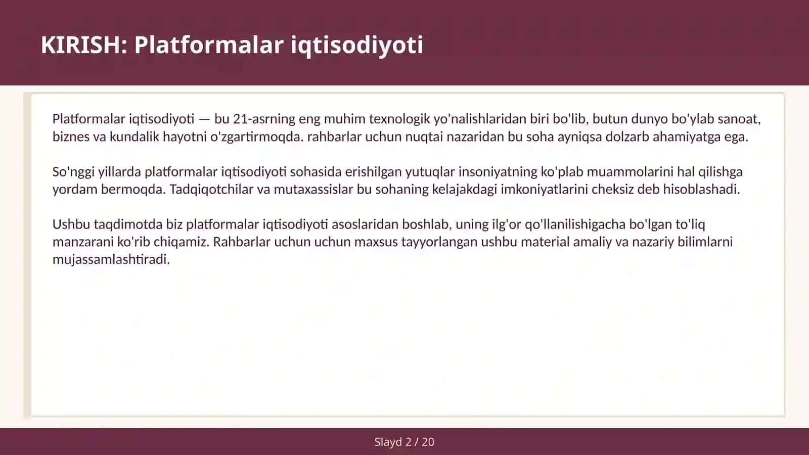 PLATFORMALAR IQTISODIYOTI 2