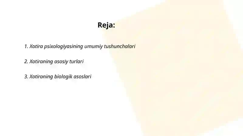 Xotira psixalogiyaning asosiy qonuniyatlari 2