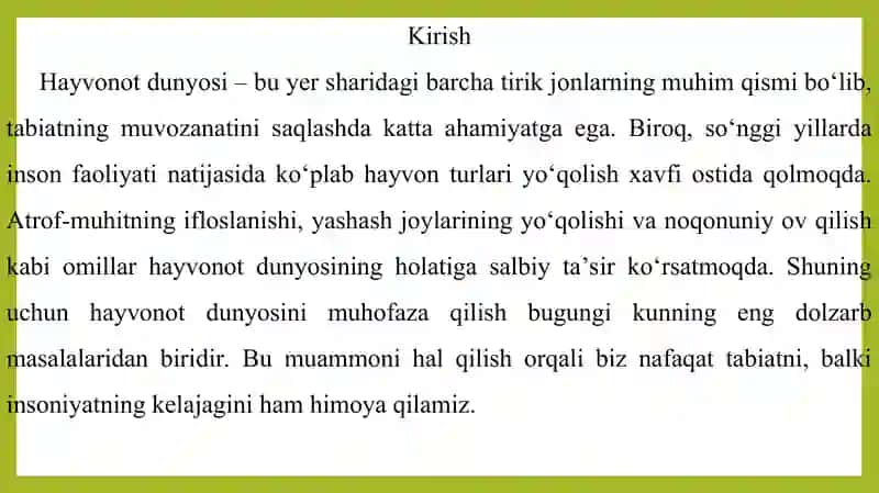 Hayvonot dunyosini muhofaza qilish muamolari 2