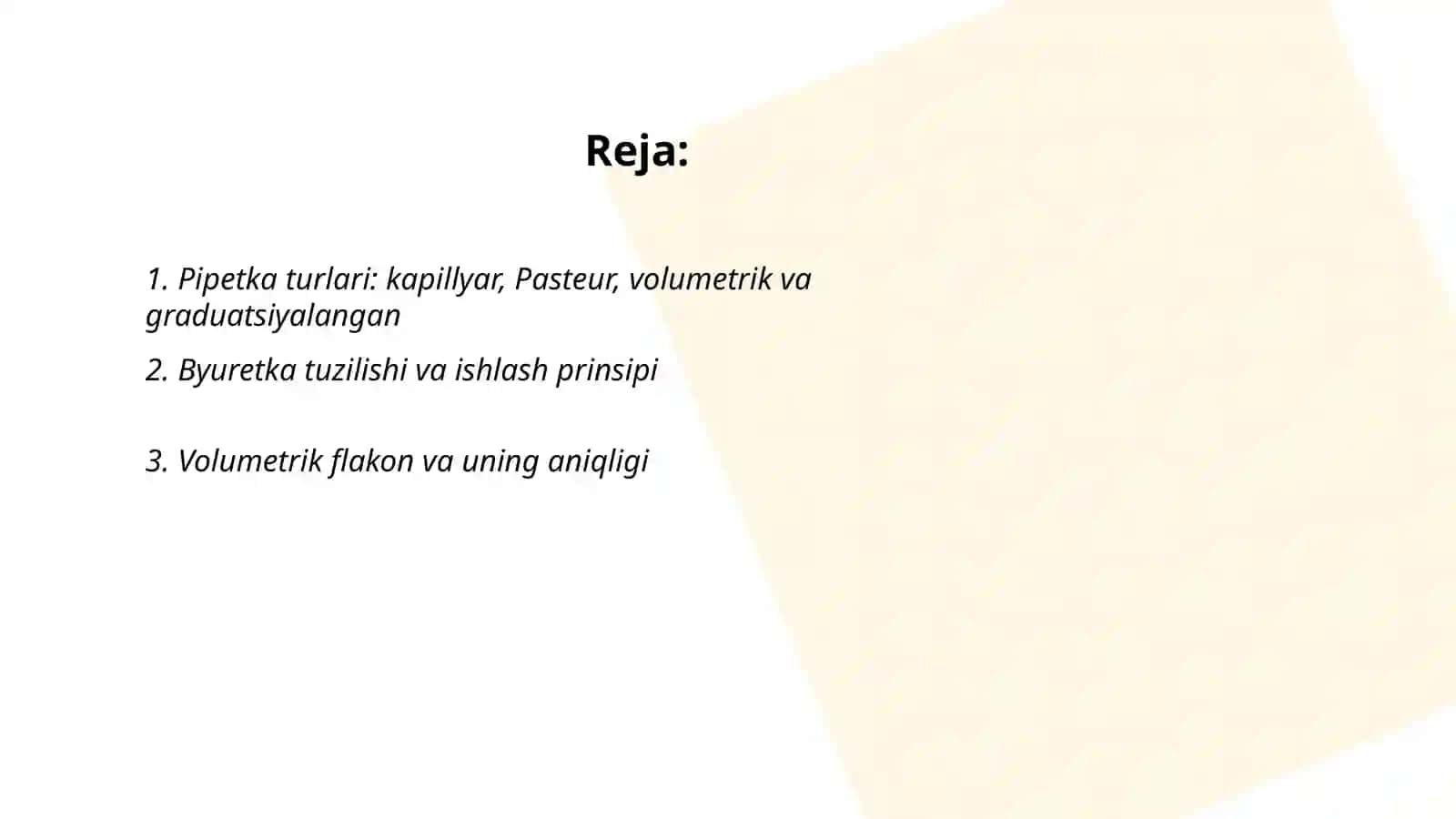 Pipetka byuretka va boshqa oʻlchov asboblari 2