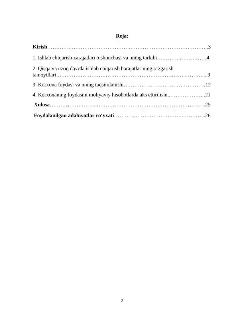 Korxona foydasi, uning taqsimlanishi va ishlatilishi KURS ISHI 2