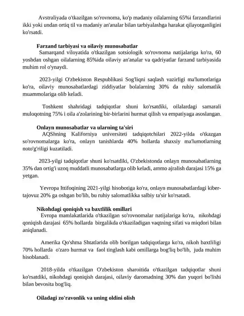 Oila va nikoh munosabatlarini ilmiy o‘rganishda dolzarb tendensiyalar 2