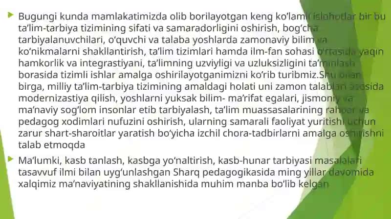 Mavzu: Sharq mutafakkirlari chet el va o`zbekiston pedagog olimlarining o`qituvcha va uning mahorati 2