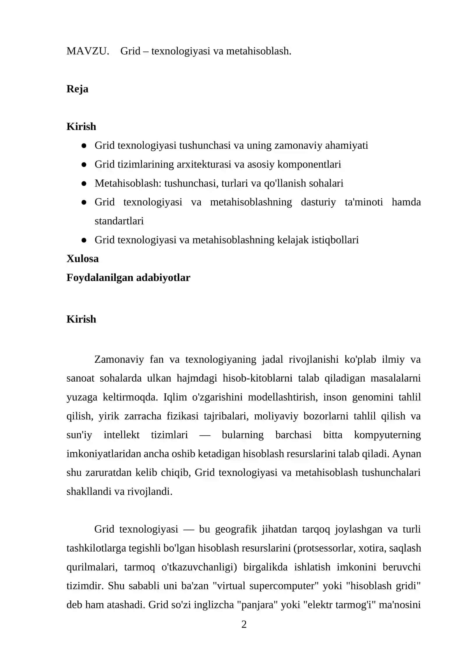 Grid – texnologiyasi va metahisoblash 2