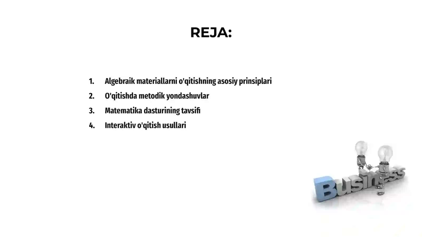 Algebraik materiallarni o'qitish metodikasi 2