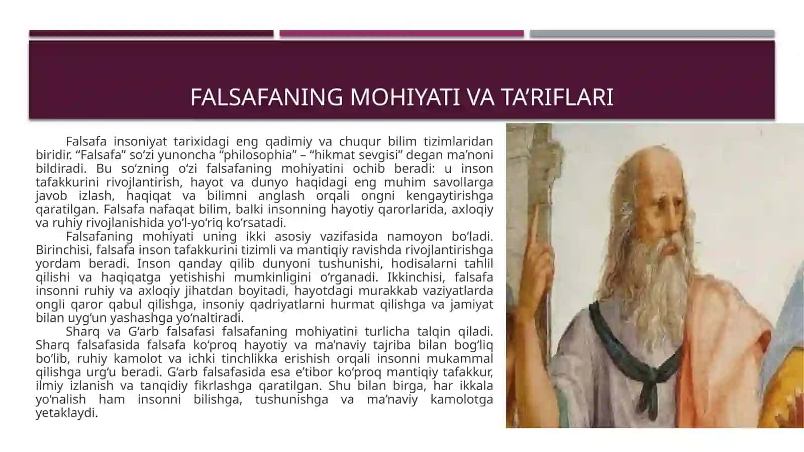 Falsafaning mohiyatiga oid Sharq va G‘arb mutafakkirlari ta’riflarini tasniflash 2