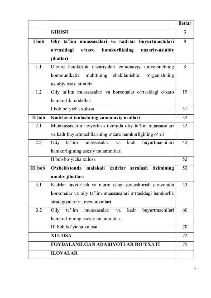 Oliy ta’lim muassasalari va kadrlar buyurtmachilari o‘rtasidagi o‘zaro hamkorlikning nazariy-uslubiy jihatlari 2