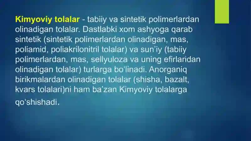 Kimyoviy tola va iplarning sifatini  Belgilovchi standartlar 2