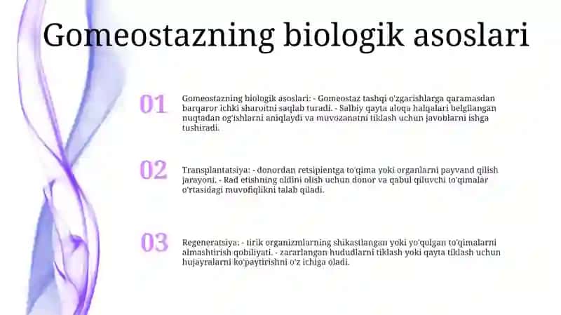 Transplantatsiya, Regeneratsiya, Gomeostazni Biologik Qoninuyatlari 2