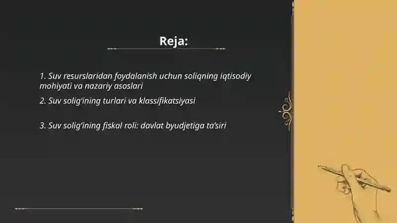 Suv resurslaridan foydalanganlik uchun soliqning iqtisodiy mohiyati va ahamyati 2