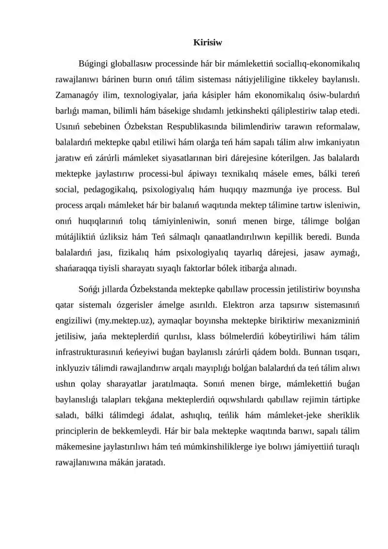 Mektepke shekem jastaģı balalar rawajlanıwına qoyılatuģın mámleket talapları 2