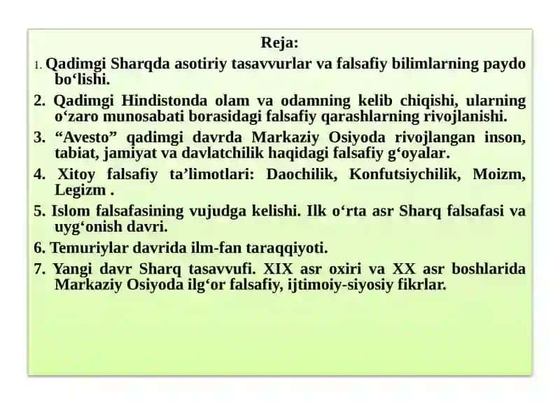 FALSAFIY TAFAKKUR TARAQQIYOT BOSQICHLARI: SHARQ FALSAFASI 2