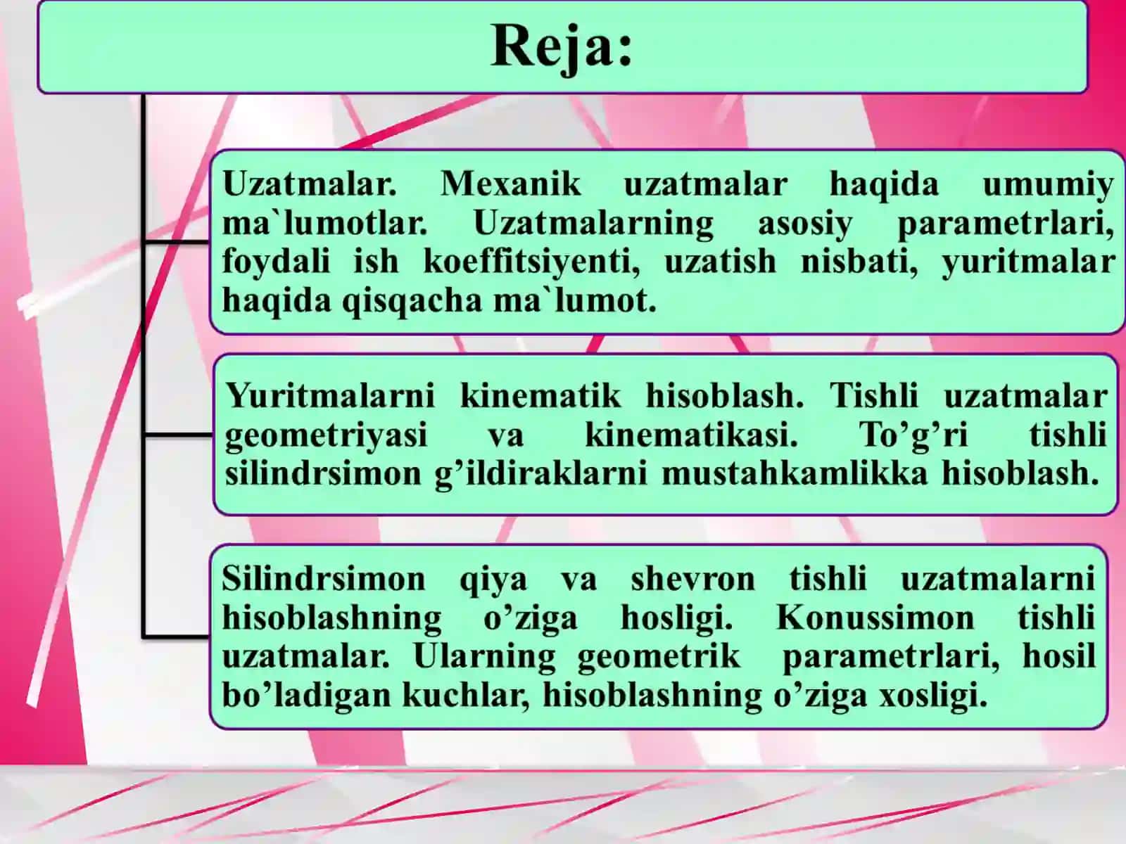 Mexanik uzatmalar haqida umumiy ma`lumotlar 2