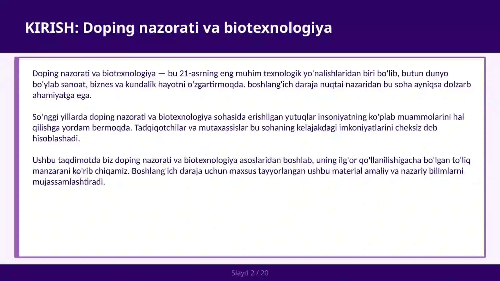 DOPING NAZORATI VA BIOTEXNOLOGIYA 2