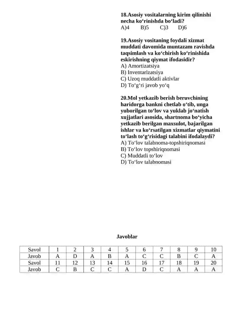 Banklarda buxgalteriya hisobi fanidan oraliq nazorat 2 2