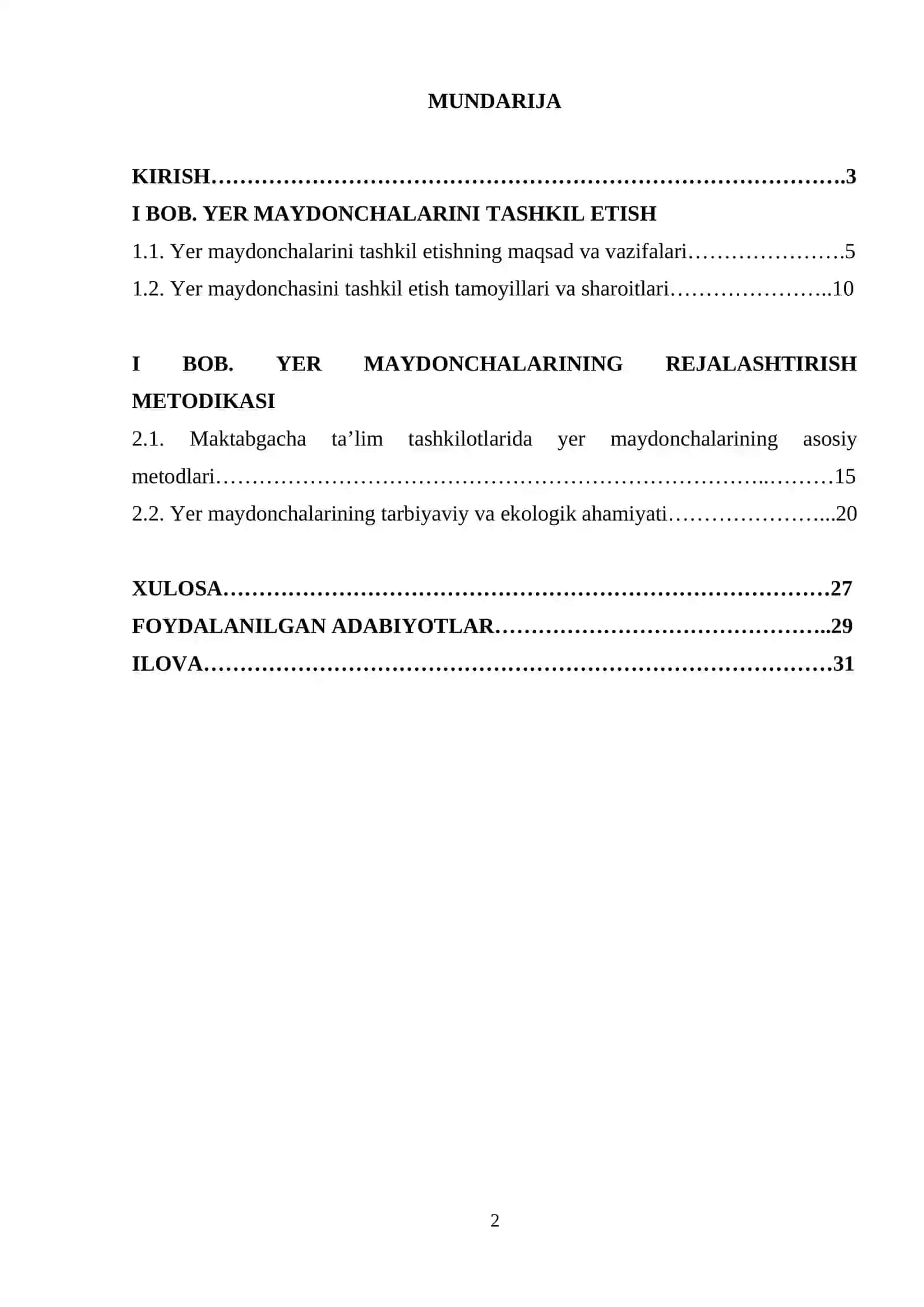 Yer maydonchasini tashkil etish va rejalashtirish metodikasi 2