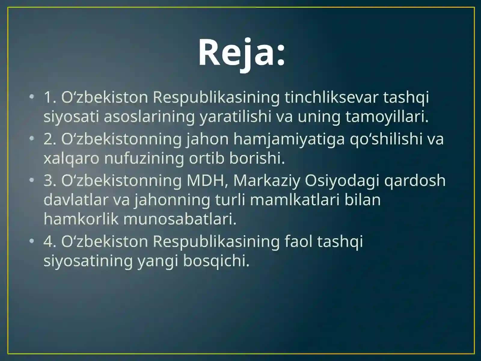 O`zbekiston va jahon hamjamiyati 2