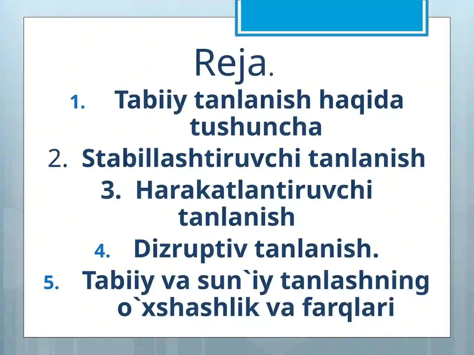 TABIIY TANLANISH VA UNING TURLARI 2