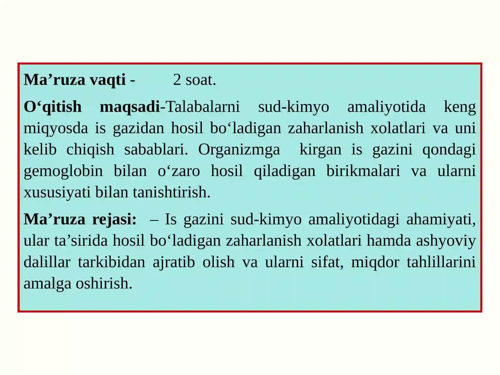 Metan va İs Gazı Bilan Zaharlanish. Karboksigemoglobin bilan Qondan Kimyoviy va Fizik-Kimyoviy Usullarda Tahliliş 2