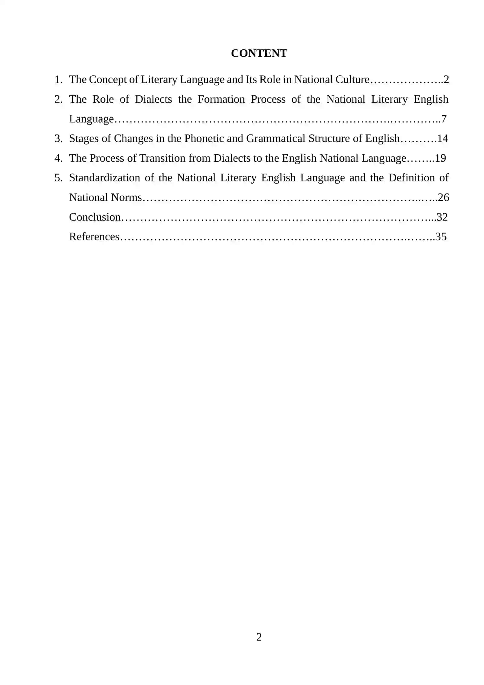 Stages of the Development of the National Literacy English Language 2