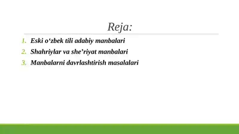 Eski oʻzbek tili adabiy manbalari,ularning davrlashtirish manbalari bilan bog'liq masalalari 2