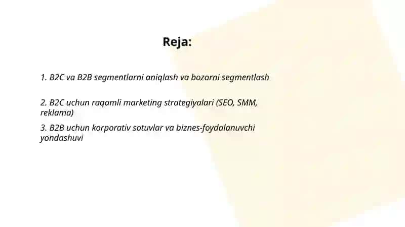 Mehmonxona marketingida "B2C" va "B2B" yondashuvlari 2