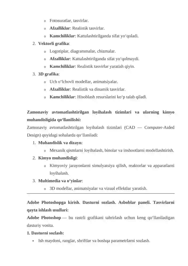 KOMPYUTER GRAFIKASI TUSHUNCHASI VA TURLARI. ADOBE PHOTOSHOP VA COREL DRAW DASTURI IMKONIYATLARI 2