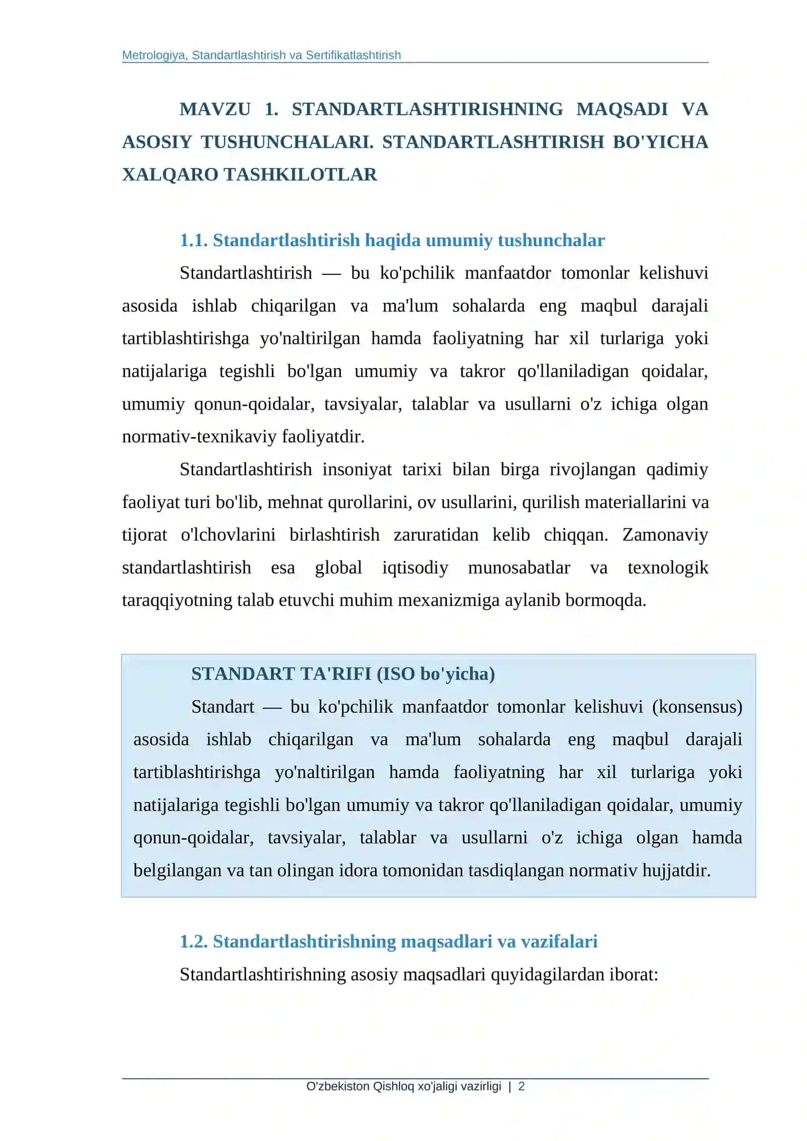 STANDARTLASHTIRISHNING MAQSADI VA ASOSIY TUSHUNCHALARI 2