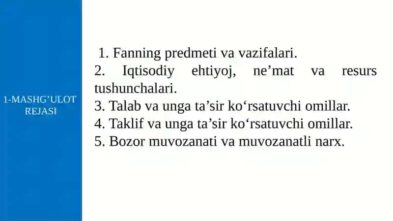 Mikroiqtisodiyotga Kirish, Iqtisodiy Bazis Tushunchalar 2