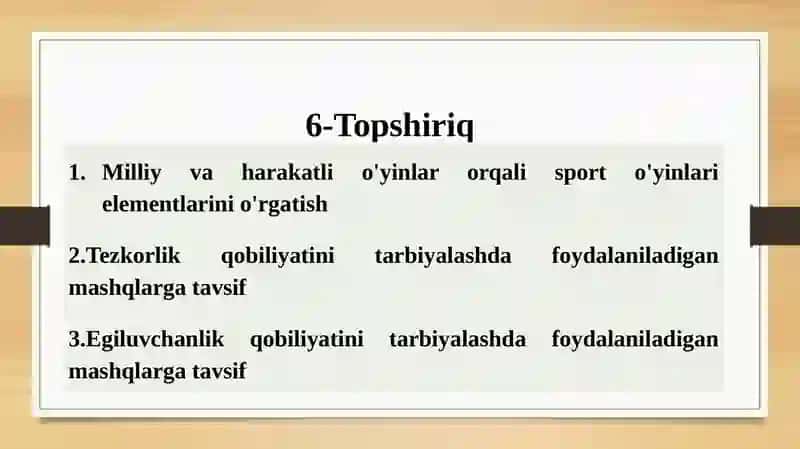 MILLIY VA HARAKATLI O’YINLARNI O’QITISH METODIKASI 2