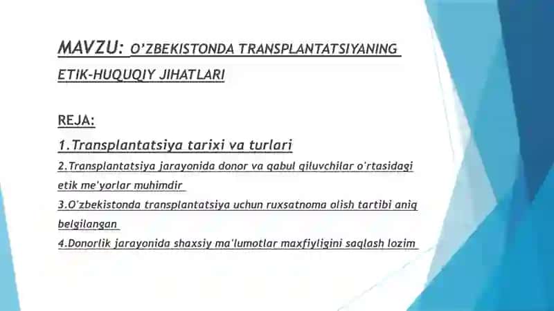 O’ZBEKISTONDA TRANSPLANTATSIYANING ETIK-HUQUQIY JIHATLARI 2