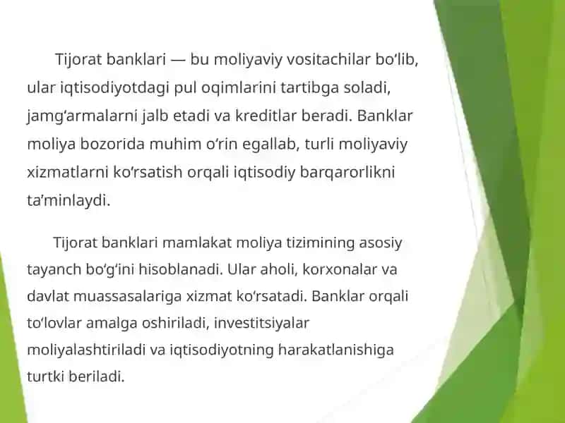 Tijorat banklarining moliya bozoridagi vazifalari 2