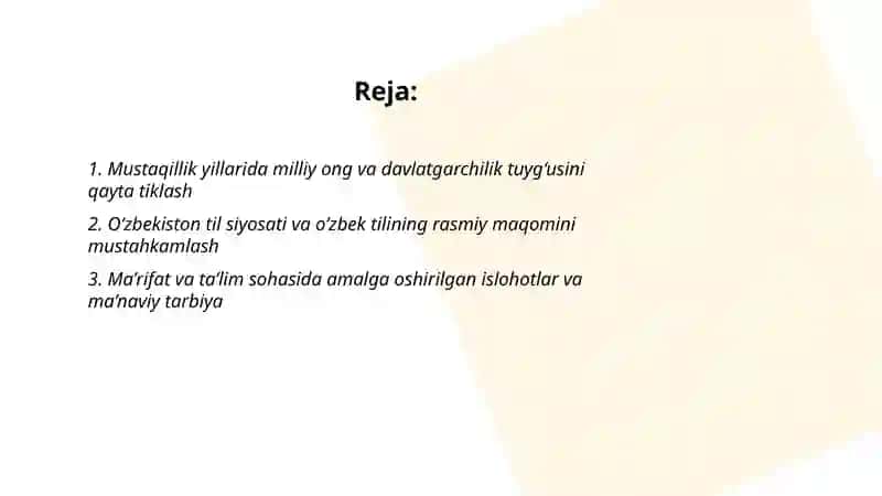 Mustaqillik yillarida O‘zbekistondagi ma’naviy va madaniytaraqqiyot 2