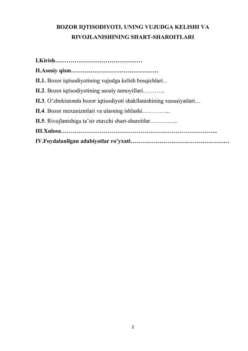 BOZOR IQTISODIYOTI, UNING VUJUDGA KELISHI VA RIVOJLANISHINING SHART-SHAROITLARI 2