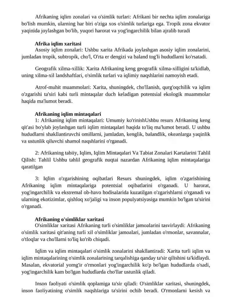 Afrikaning Tabiiy, Iqlim, Iqlim Mintaqalari Va Tabiat Zonalari Kartalarini Tahlil Qilish 2
