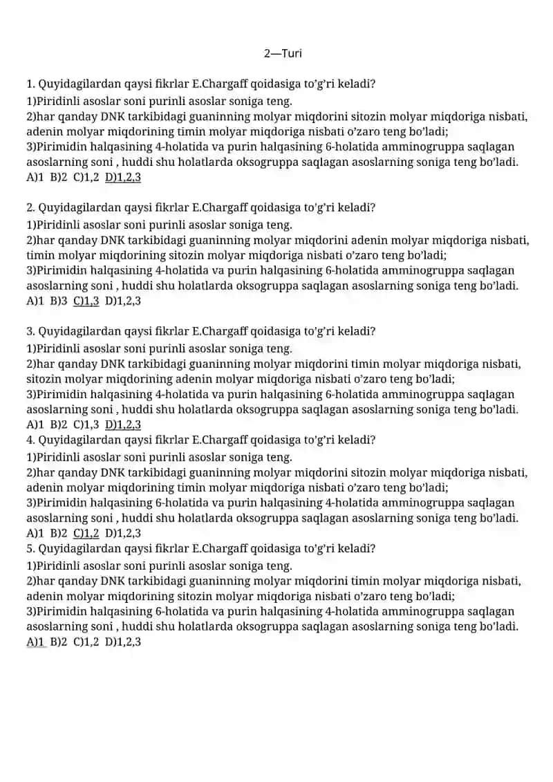 Ma'lumki DNK qo’sh spiralida G –S nukleotidlari orasida uchta vodorod bog’ mavjud 2