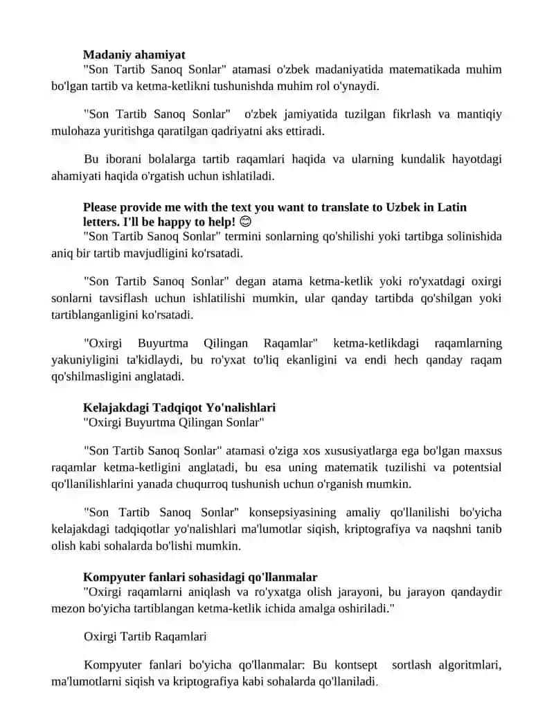 Oxirgi Tartiblashgan Sonlar 2