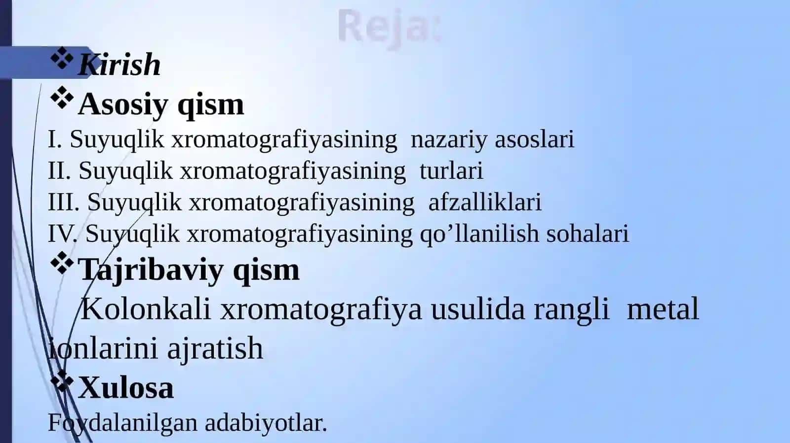 Suyuqlik xromatografiyasi usullari yordamida moddalar analizi 2