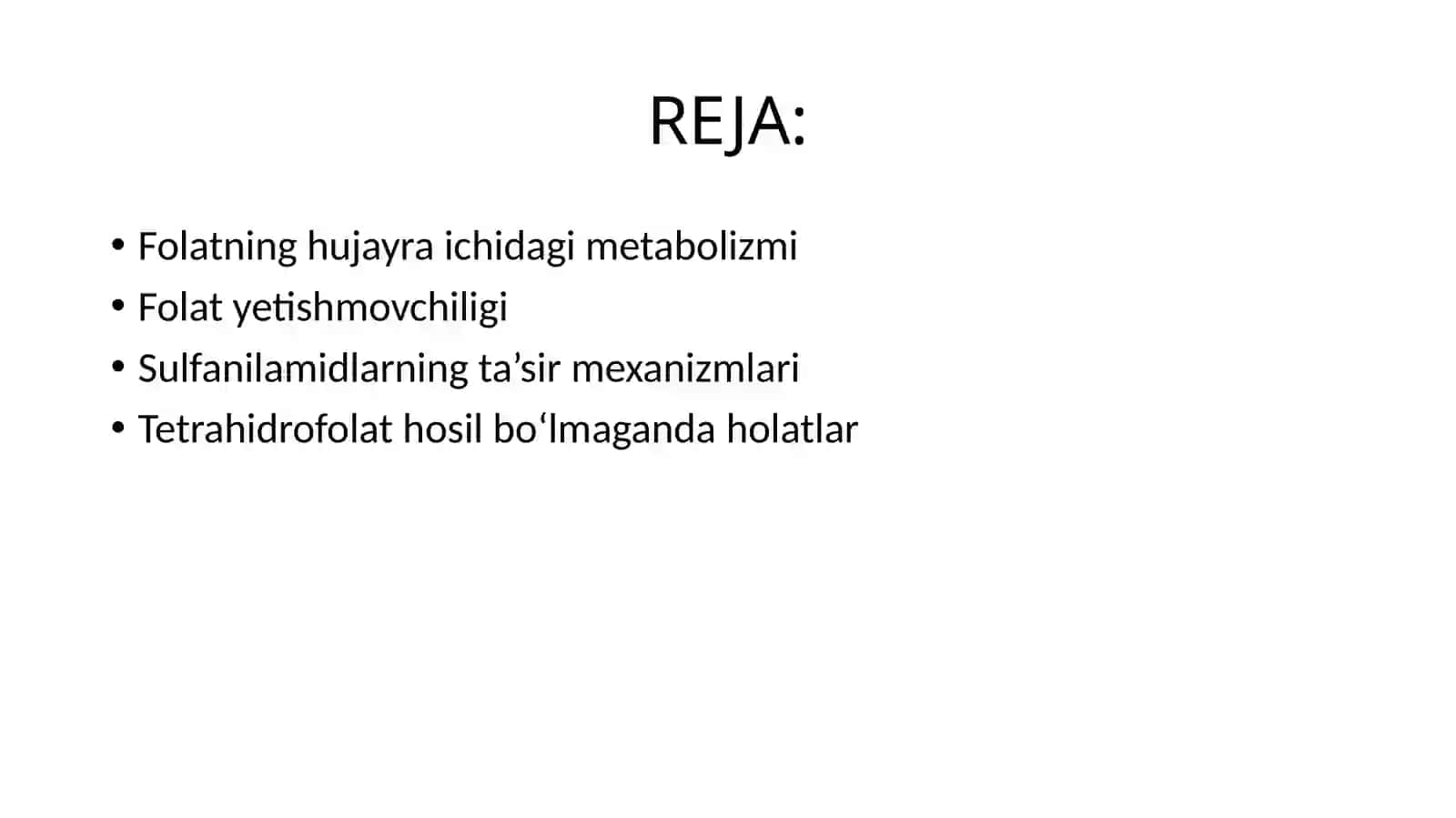 Folat kislotasining yetishmovchiligiSulfanilamid preparatlarining bakteriostatik ta’sir mexanizmi 2