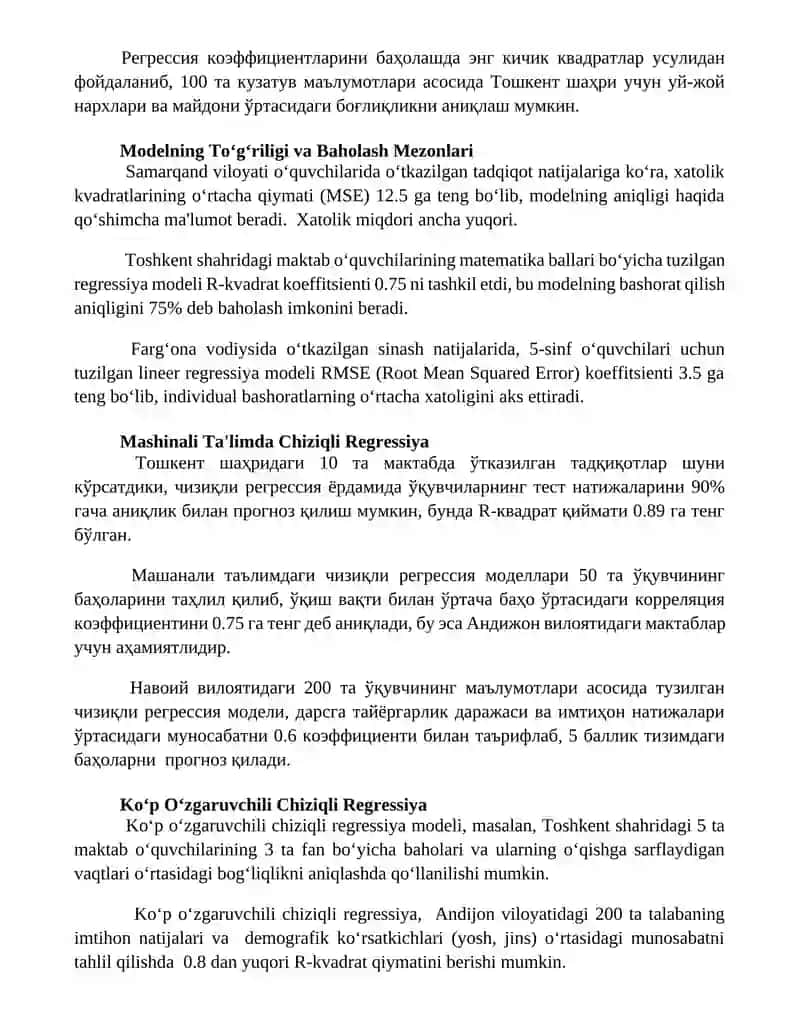 Chiziqli regressiya usullari 2