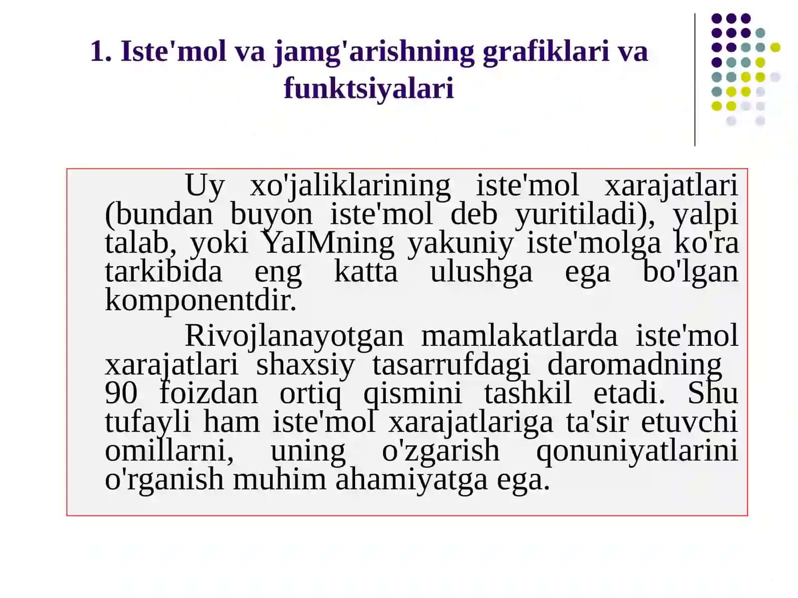 Iste'mol, jamg'arishva investisiya funktsiyalari 2