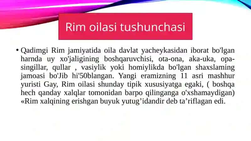 Rim huquqida oilaviy huquqiy munosabatlar 2