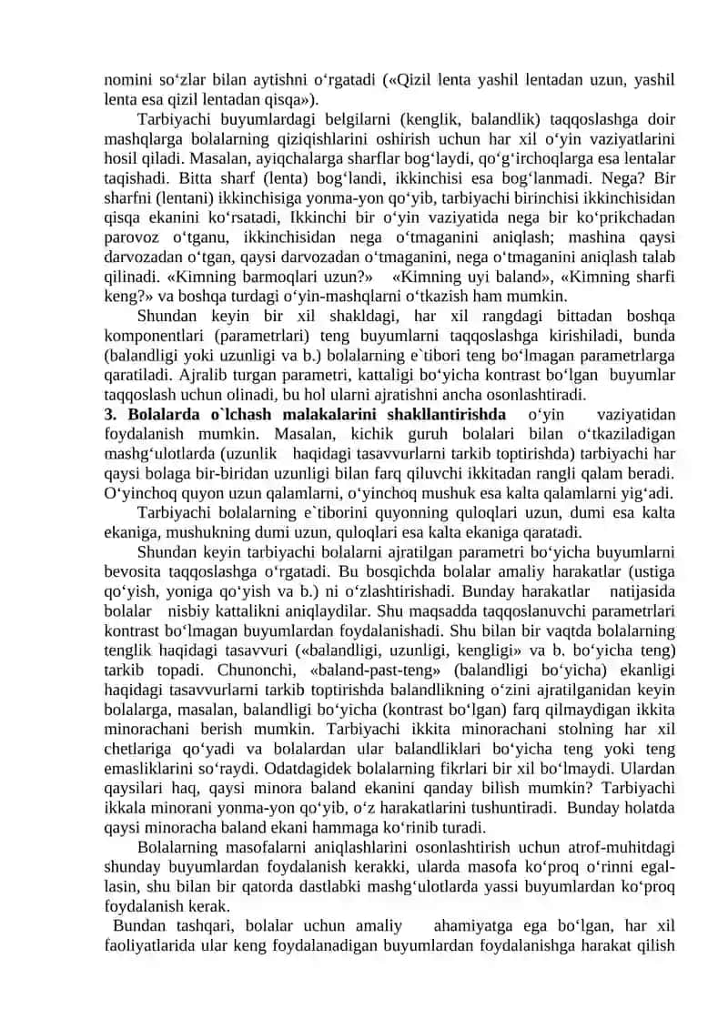 Kattalik. Predmetlar o’lchamini taqqoslashga o’rgatish 2