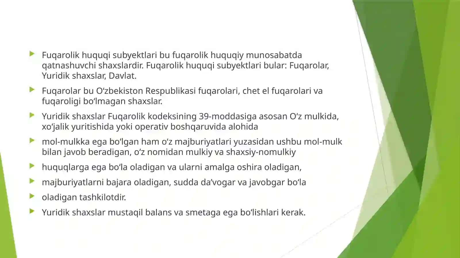 Fuqarolik huquqi subyektlari va ob'yektlari 2