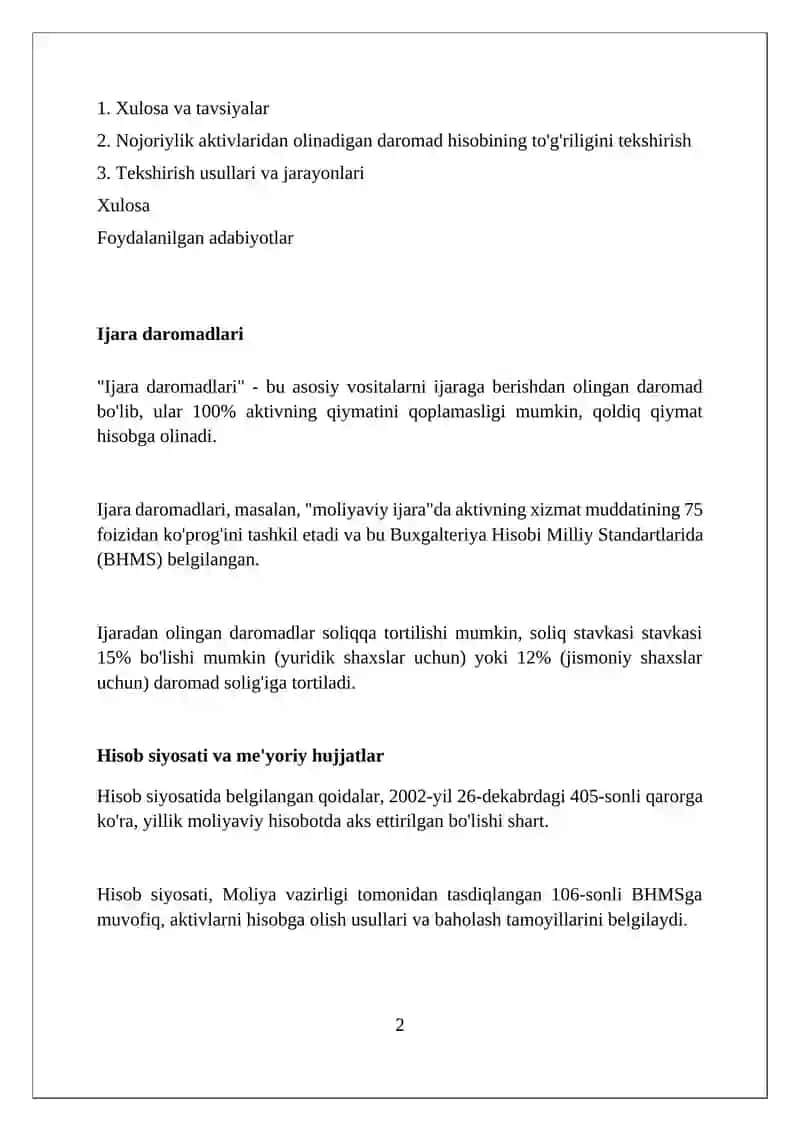 Nomoddiy aktivlar kirimni hisobi to'g'riligini tekshirish 2