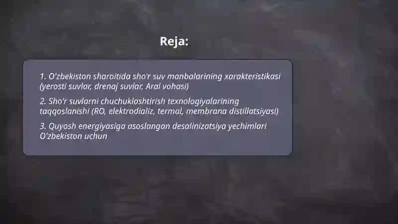 O'zbekiston sharoitida sho'r suvlarni chuchuklashtirish g'oyasini yaratish 2