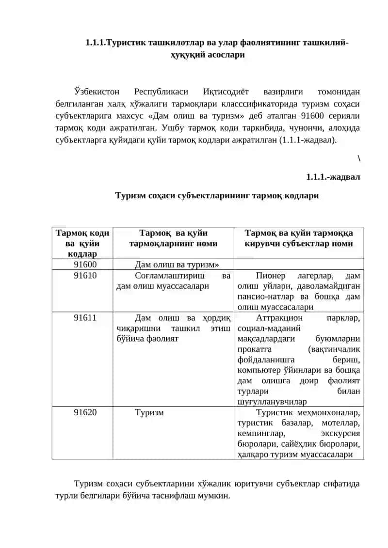 Маъруза № 1.1. Туристик ва мехмонхона хизматларини кўрсатувчи субъектлар фаолиятнинг моҳияти, аҳамияти, турлари ва ташкилий-хуқуқий асослари 2