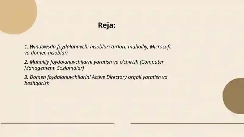 Windows operatsion tizimida foydalanuvchilar va guruhlarni boshqarish 2