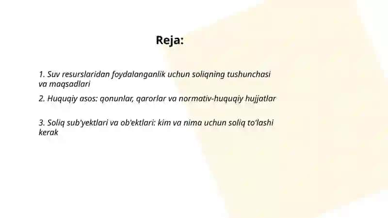 Suv resurslaridan foydalanganlik uchun soliq 2